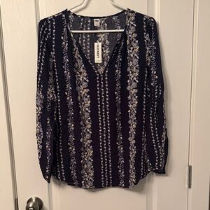 Old Navy Navy Blue Floral Blouse